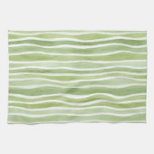 Linge De Cuisine Rayures crème vert citron ondulées (Horizontal)