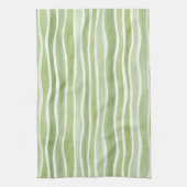 Linge De Cuisine Rayures crème vert citron ondulées (Vertical)