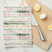 Linge De Cuisine Rayures Crème Vert Rose (Quart Plié)
