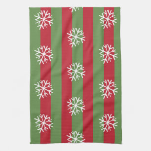 Linge De Cuisine Rayures de Noël Flocons de Neige Festif Rouge Vert