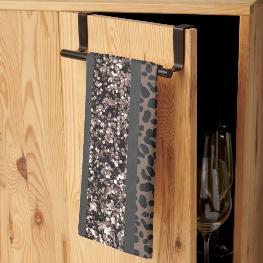 Linge De Cuisine Rayures de paillettes de léopard Glam 6 (Pliage en tiers)