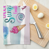 Linge De Cuisine Rayures de plage de monogramme d'été d'aquarelle (Quart Plié)