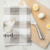 Linge De Cuisine Rayures de plaid à la crème papillon (Quart Plié)