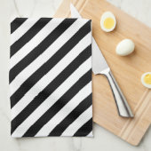 Linge De Cuisine Rayures diagonales noires et blanches (Quart Plié)