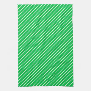 Linge De Cuisine Rayures diagonales - vert émeraude et blanc