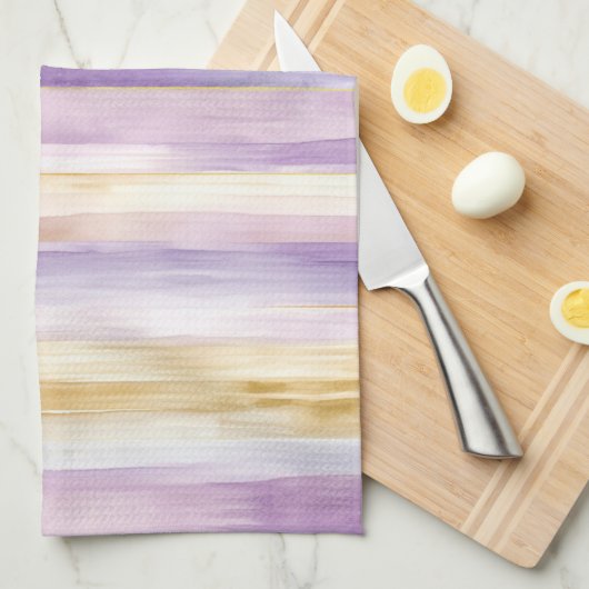 Linge De Cuisine Rayures d'iris à la crème violette   (Quart Plié)