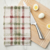 Linge De Cuisine Rayures écossaises vertes et rouges crème (Quart Plié)