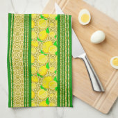 Linge De Cuisine Rayures et cercles à l'aquarelle de citron (Quart Plié)