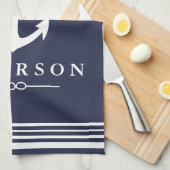 Linge De Cuisine Rayures et marine blanches nautiques classiques (Quart Plié)