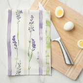 Linge De Cuisine Rayures Florales Vert Lilas (Quart Plié)