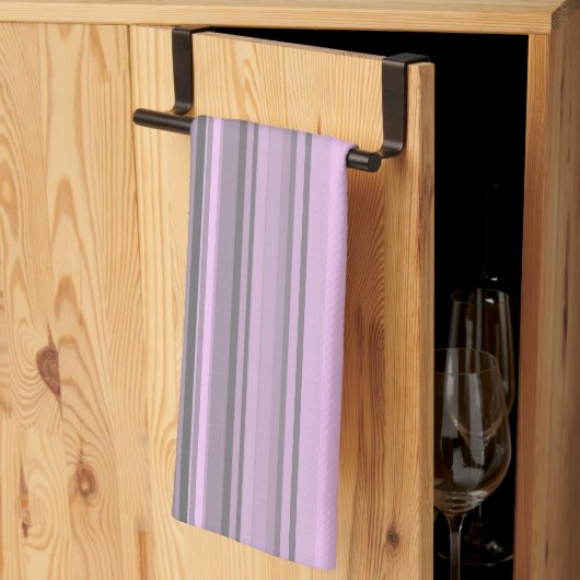 Linge De Cuisine Rayures Gris Violet (Pliage en tiers)