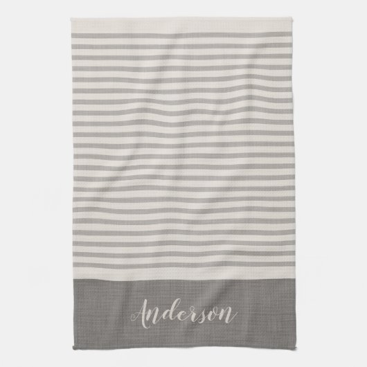 Linge De Cuisine Rayures grises Monogramme | Maison de campagne (Vertical)