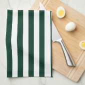 Linge De Cuisine Rayures minces - blanches et vert-foncé (Quart Plié)