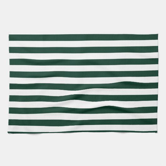 Linge De Cuisine Rayures minces - blanches et vert-foncé (Horizontal)