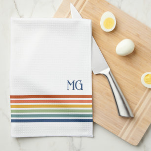 Linge De Cuisine Rayures minimalistes monogrammées rétro