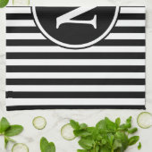 Linge De Cuisine Rayures Noir Et Blanc Monogramme Moderne (Plié)