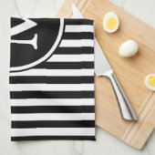 Linge De Cuisine Rayures Noir Et Blanc Monogramme Moderne (Quart Plié)