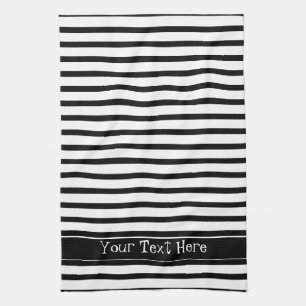 Linge De Cuisine Rayures noires et blanches personnalisables
