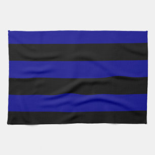 Linge De Cuisine Rayures - noires et bleu-foncé