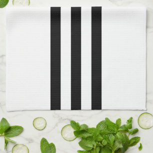 Linge De Cuisine Rayures noires et chevrons avec monogramme sur fon