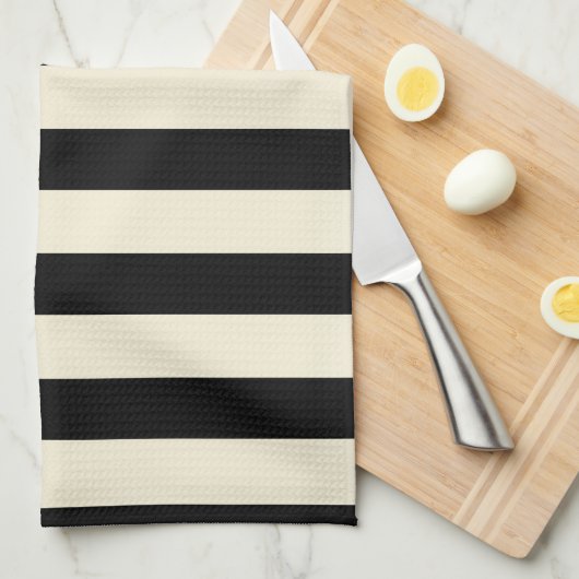 Linge De Cuisine Rayures noires et crèmes (Quart Plié)