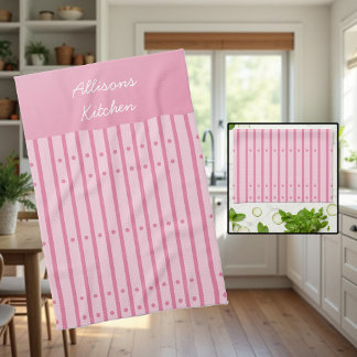 Linge De Cuisine Rayures roses et bordeaux avec des points. Sur mes