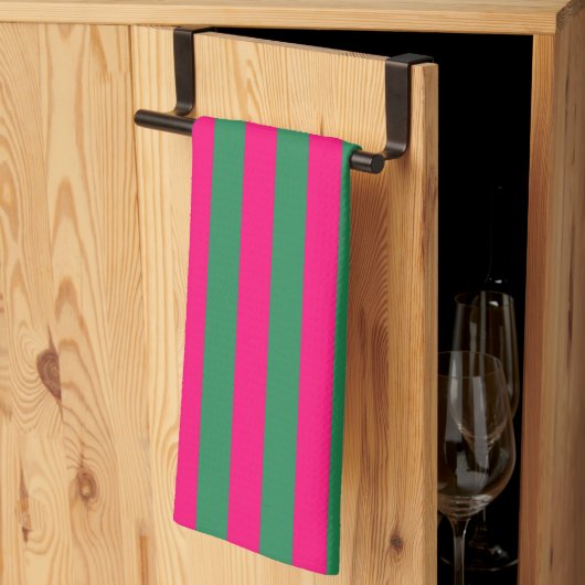 Linge De Cuisine Rayures roses et vertes (Pliage en tiers)