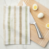 Linge De Cuisine Rayures vert brun crème (Quart Plié)