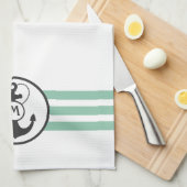 Linge De Cuisine Rayures vert clair avec le monogramme d'Ancre (Quart Plié)