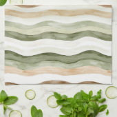 Linge De Cuisine Rayures Vert Crème Marron (Plié)