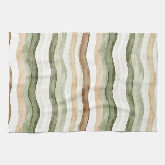 Linge De Cuisine Rayures Vert Crème Marron (Horizontal)