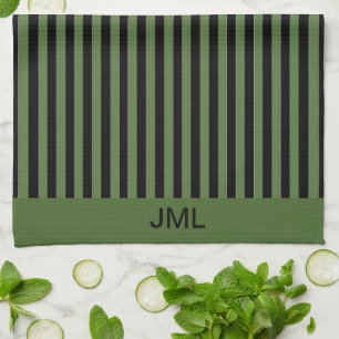 Linge De Cuisine Rayures vert foncé et noir masculines élégantes