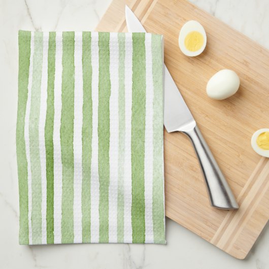 Linge De Cuisine Rayures vertes blanches (Quart Plié)