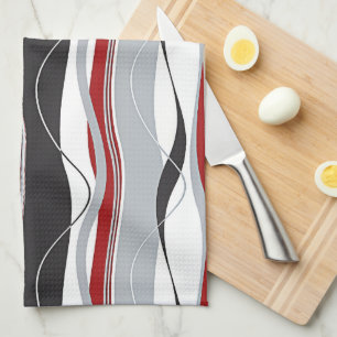 Linge De Cuisine Rayures verticales onduleuses blanc noir et gris