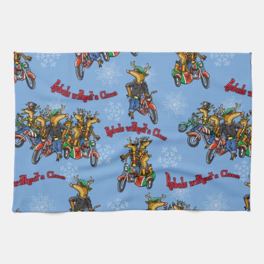 Linge De Cuisine Rebelles sans Claus Reindeer Blue Holiday (Horizontal)
