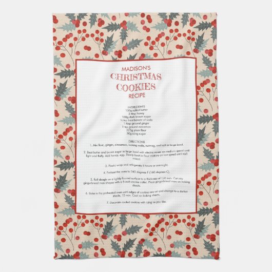 Linge De Cuisine Recette botanique de Noël Holly Berry moderne (Vertical)