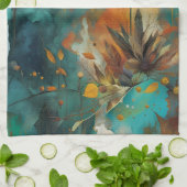 Linge De Cuisine Récolte d'automne Turquoise rouille or Abstrait (Plié)