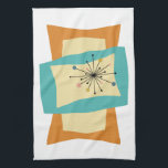 Linge De Cuisine Rectangle zézé milieu du siècle moderne rétro<br><div class="desc">Cette serviette de cuisine moderne du milieu du siècle funky présente des formes rectangulaires serrées et étirées En bleu turquoise,  crème et orange. Les accents Starburst en rose,  bleu,  or et noir mettent en valeur le design. Décor de cuisine génial !</div>
