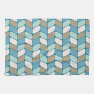 Linge De Cuisine Rectangles diagonales vintages Bleu clair Or Blanc