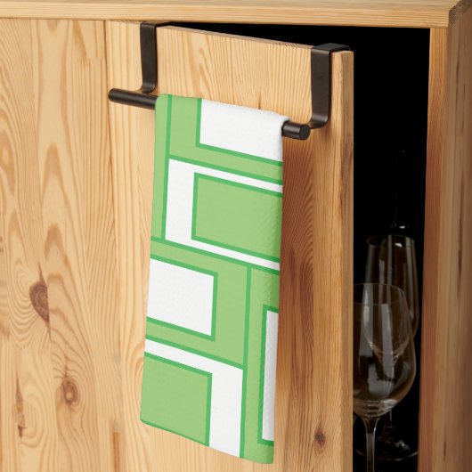Linge De Cuisine Rectangles Géométriques Vert Blanc (Pliage en tiers)
