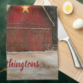 Linge De Cuisine Red Barn w Star n Winter Trees Farmhouse Monogram