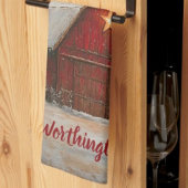 Linge De Cuisine Red Barn w Star n Winter Trees Farmhouse Monogram