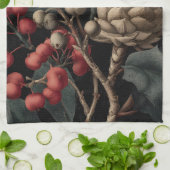 Linge De Cuisine Red Berries and Exotic Seed Pods on Black (Plié)