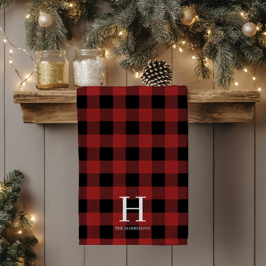 Linge De Cuisine Red Black Buffalo Plaid Monogram Holiday