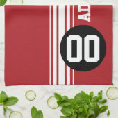 Linge De Cuisine Red Black Racing Stripes Nom personnalisé Numéro (Plié)