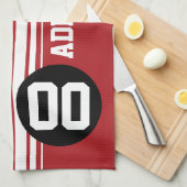 Linge De Cuisine Red Black Racing Stripes Nom personnalisé Numéro (Quart Plié)