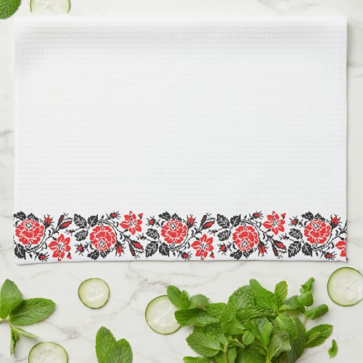 Linge De Cuisine Red & Black Rose cross-stitch Russian Pattern (Plié)