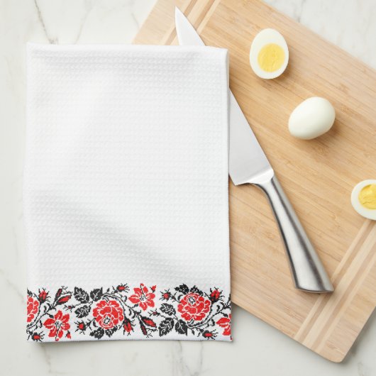 Linge De Cuisine Red & Black Rose cross-stitch Russian Pattern (Quart Plié)