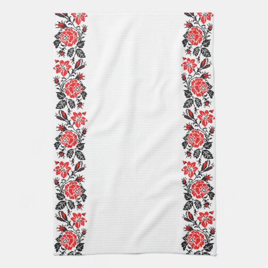 Linge De Cuisine Red & Black Rose cross-stitch Russian Pattern (Vertical)