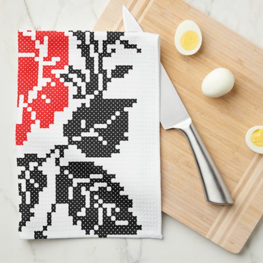 Linge De Cuisine Red & Black Rose cross-stitch Russian Pattern (Quart Plié)
